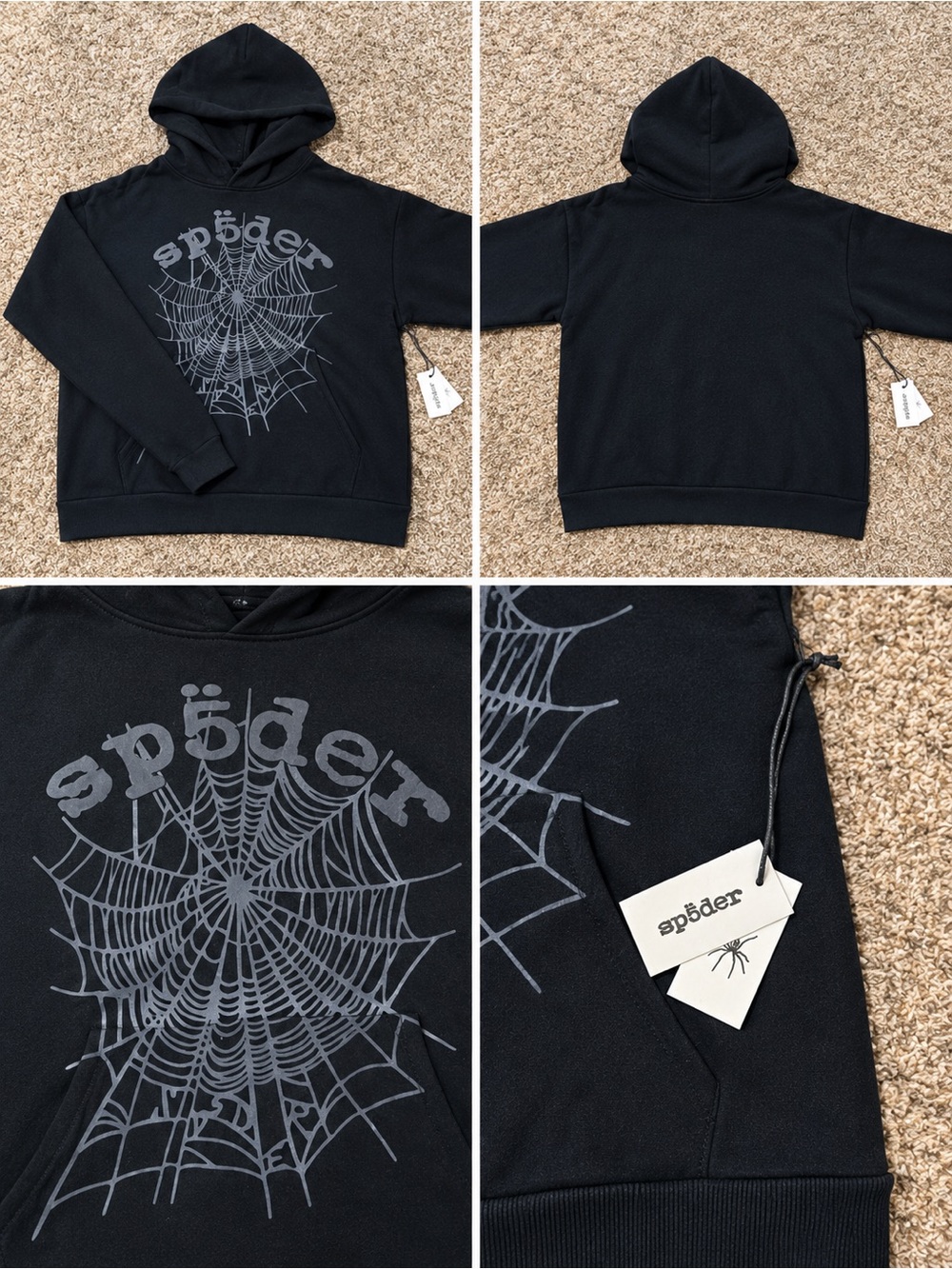 spӓder Black Spider Web Hooded Sweatshirt - Men's Sweater